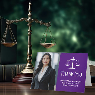 Purple Law School Graduation Photo Custom Lawyer Letterpress Thank You Card