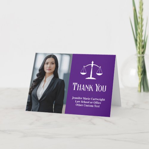 Purple Law School Graduation Photo Custom Lawyer Thank You Card