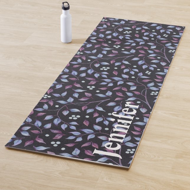Purple Leaf & Berries & Name or Monogram Yoga Mat (In Situ)