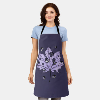 Purple Leaf Creepy Eyes – Spooky Gothic Nature Apron