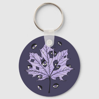 Purple Leaf Creepy Eyes – Spooky Gothic Nature Keychain