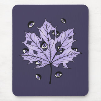 Purple Leaf Creepy Eyes – Spooky Gothic Nature Mouse Pad