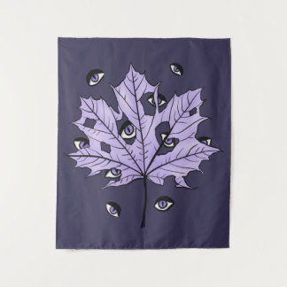 Purple Leaf Creepy Eyes – Spooky Gothic Nature Tapestry