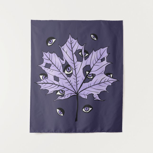 Purple Leaf Creepy Eyes – Spooky Gothic Nature Tapestry (Front)