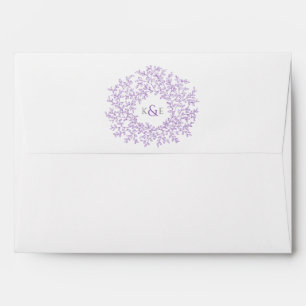 Purple leaf monogram art wedding envelope