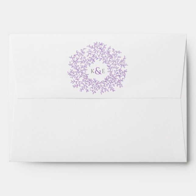 Purple leaf monogram art wedding envelope (Back (Top Flap))