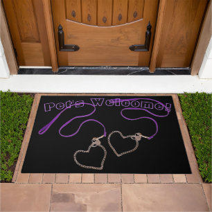 Purple Leash Heart Chain Pet Lover Custom Doormat