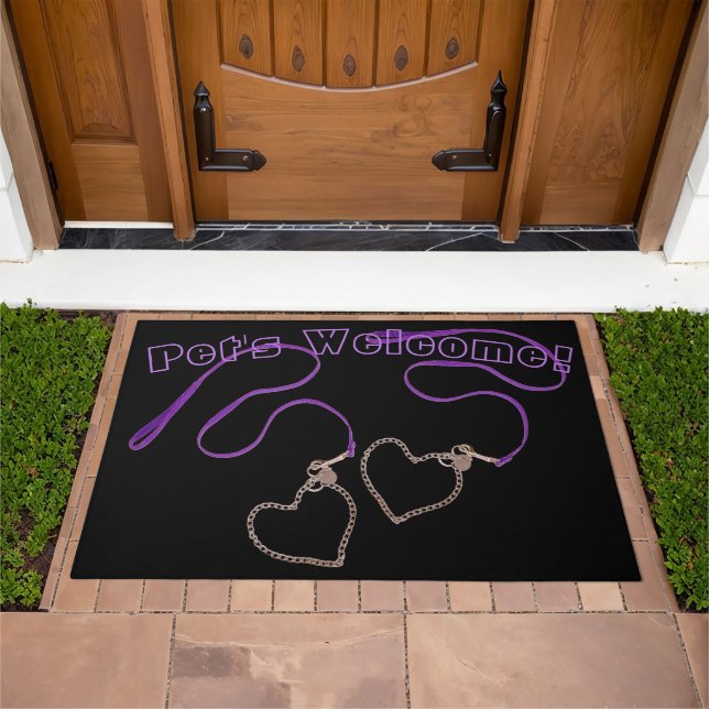 Purple Leash Heart Chain Pet Lover Custom Doormat (Outdoor)