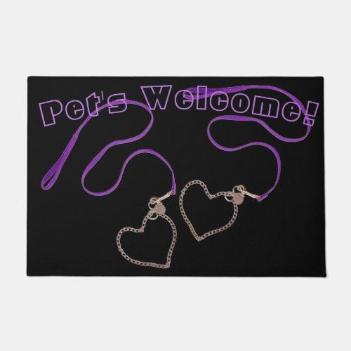 Purple Leash Heart Chain Pet Lover Custom Doormat