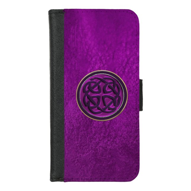 Purple Leather Celtic Knot iPhone Wallet Case (Front)