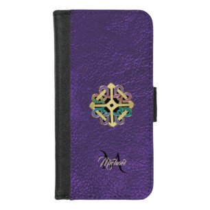 Purple Leather Celtic Shield Knot Monogram iPhone 8/7 Wallet Case