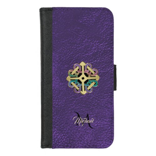 Purple Leather Celtic Shield Knot Monogram iPhone 87 Wallet Case