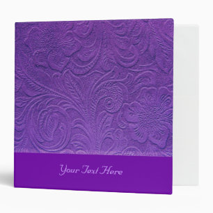 Purple Leather -Embossed Floral Design 3 Ring Binder