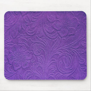 Purple Leather -Embossed Floral Design Mouse Pad