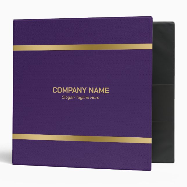Purple Leather Gold Stripes Accents 3 Ring Binder (Front/Inside)