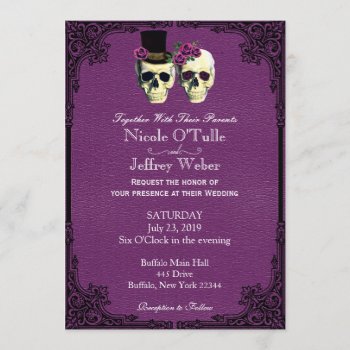 Purple Leather Goth Skull Wedding Invitation by My_Wedding_Bliss at Zazzle