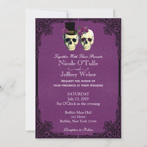 Purple Leather Goth Skull Wedding Invitation