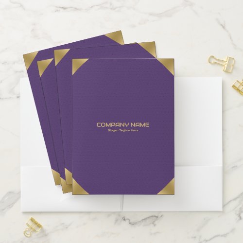 Purple leather image print with gold accents pocket folder
