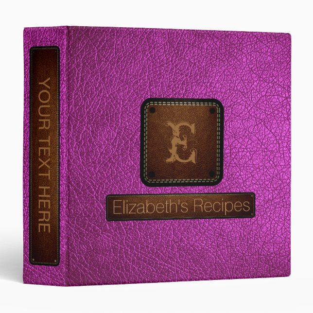 Purple Leather Look Brown Tag 3 Ring Binder (Front/Spine)