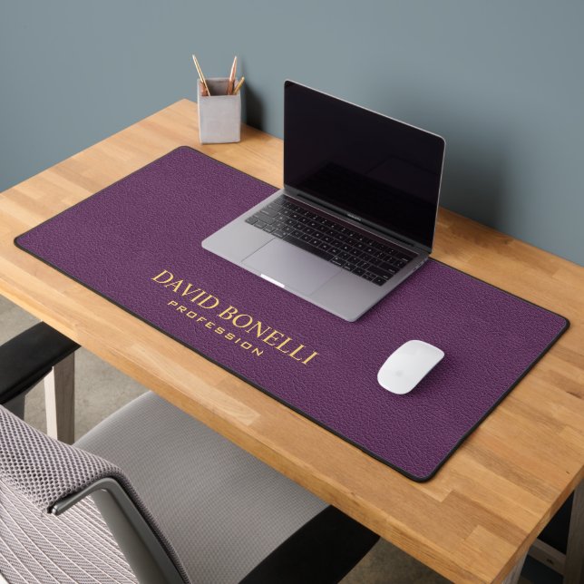 Purple Leather Masculine Personalized Elegant NAME Desk Mat (Office 2)