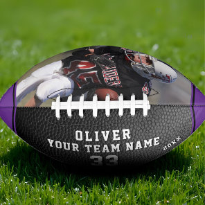 Purple Leather Print Player Name Number Team Photo Football
