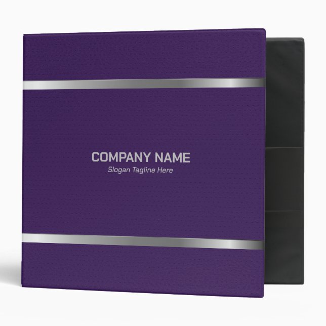 Purple Leather Silver Stripes Accents 3 Ring Binder (Front/Inside)