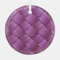 Purple Leather, Woven Texture Background. Glass Ornament