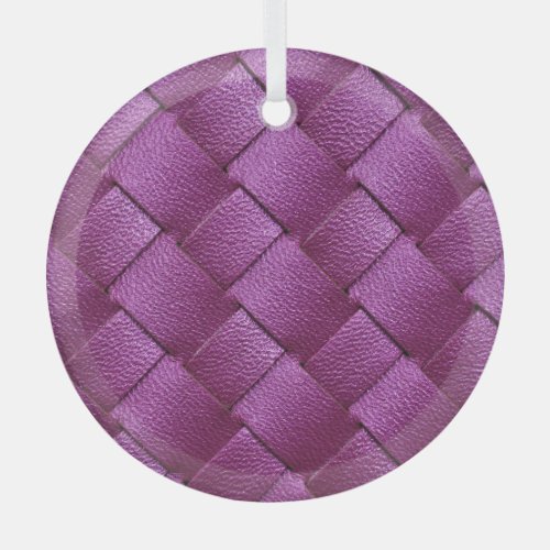 Purple Leather Woven Texture Background Glass Ornament