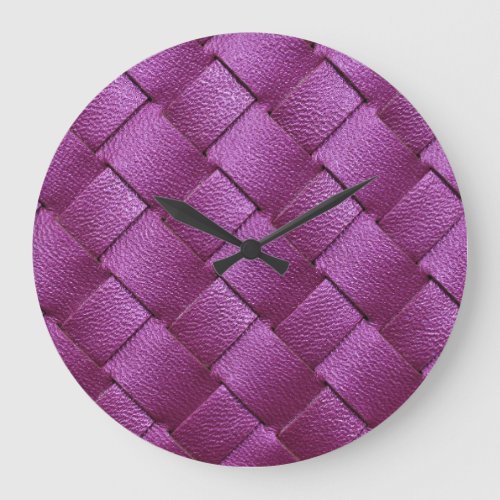 Purple Leather Woven Texture Background Large Clock