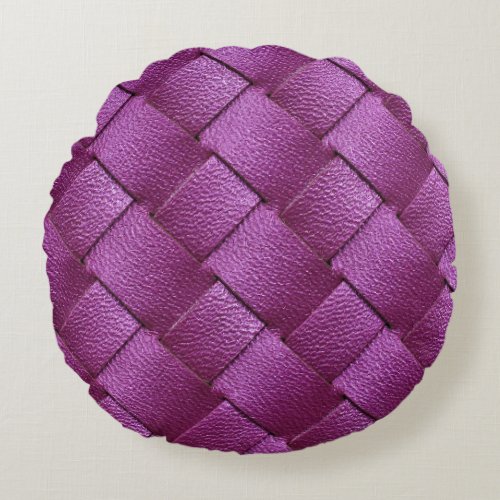 Purple Leather Woven Texture Background Round Pillow