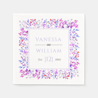 Purple leaves and berries lavender winter wedding napkins