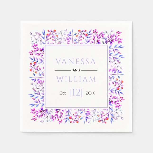 Purple leaves and berries lavender winter wedding napkins (Front)