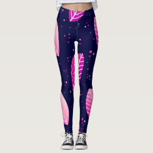 Purple leaves dark blue leggings. leggings