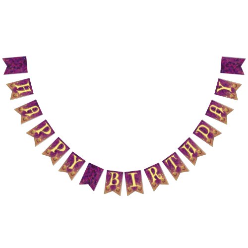 Purple Leaves Fairy Birthday Party Bunting Flags