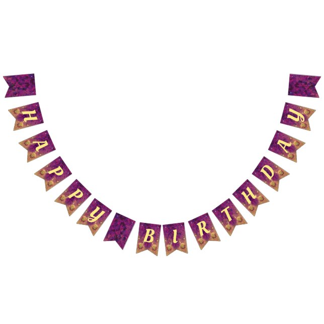 Purple Leaves Fairy Birthday Party Bunting Flags (All)