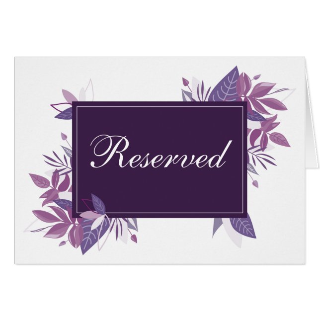 Purple leaves reserved sign. Botanical wedding (Front Horizontal)