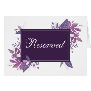 Purple leaves reserved sign. Botanical wedding Cards