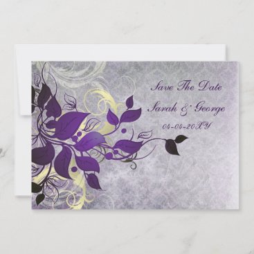 purple leaves save the date announcement