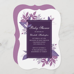 Purple leaves. Violet baby shower invitation