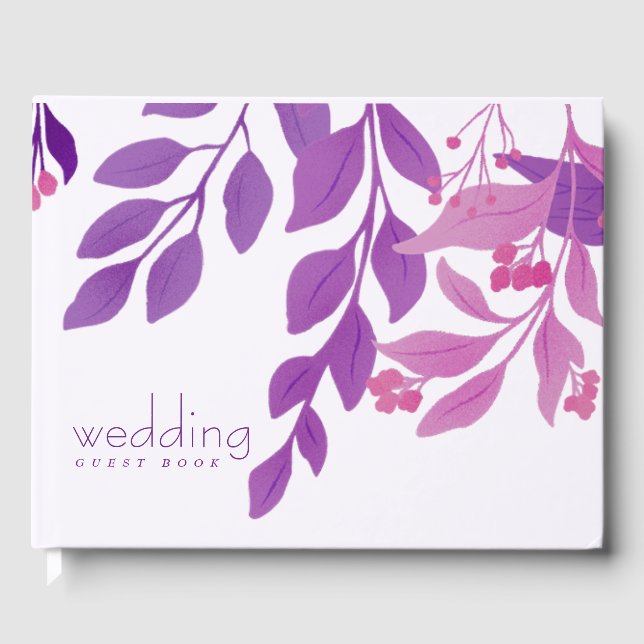 Purple Leaves Wedding Theme Guest Book (Front)