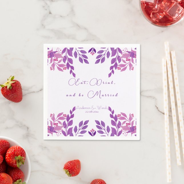 Purple Leaves Wedding Theme Napkins (Insitu)