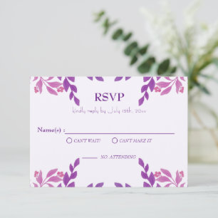 Purple Leaves Wedding Theme RSVP Card