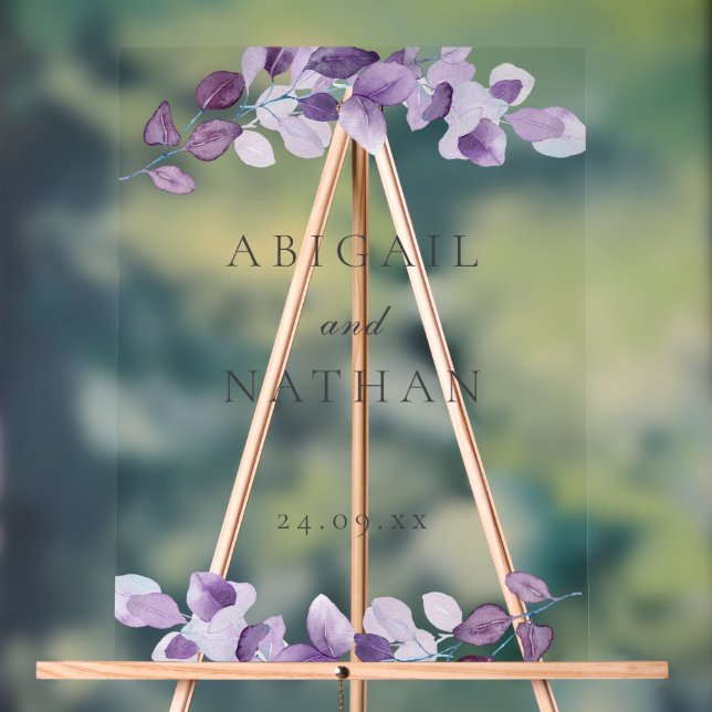 Purple Leaves Wedding Welcome Ceremony  Large Sign (Neutral)
