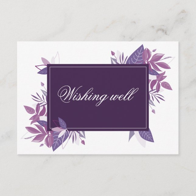 Purple leaves wedding wishing well. Botanical Enclosure Card (Front)