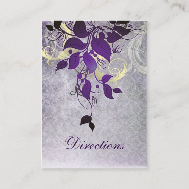 purple leaves winter wedding directions cards (Front)