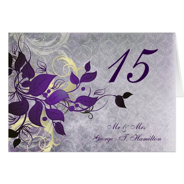 purple leaves winter wedding table seating card (Front Horizontal)