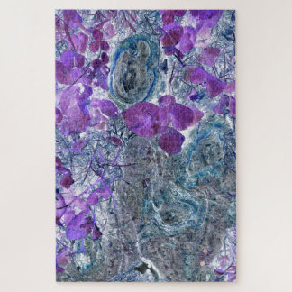 Purple Leaves with Gray-blue Tree Knots Jigsaw Puzzle