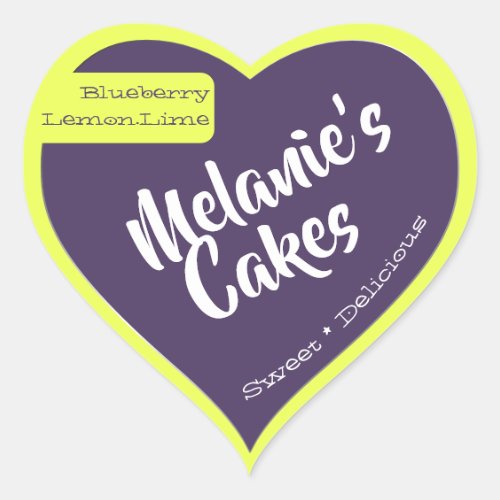 Purple Lemon Yellow Custom Bakery Cake Packaging Heart Sticker