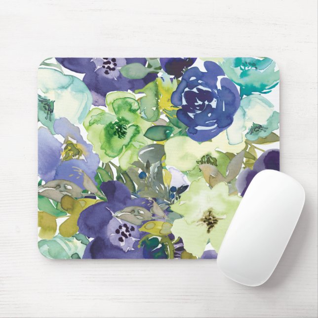 Purple Lemon Yellow Green Watercolor Floral Mouse Pad (With Mouse)