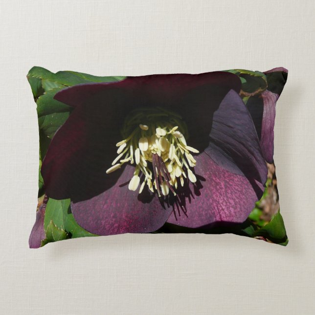 Purple Lenten Rose Easter Flower Accent Pillow (Front)